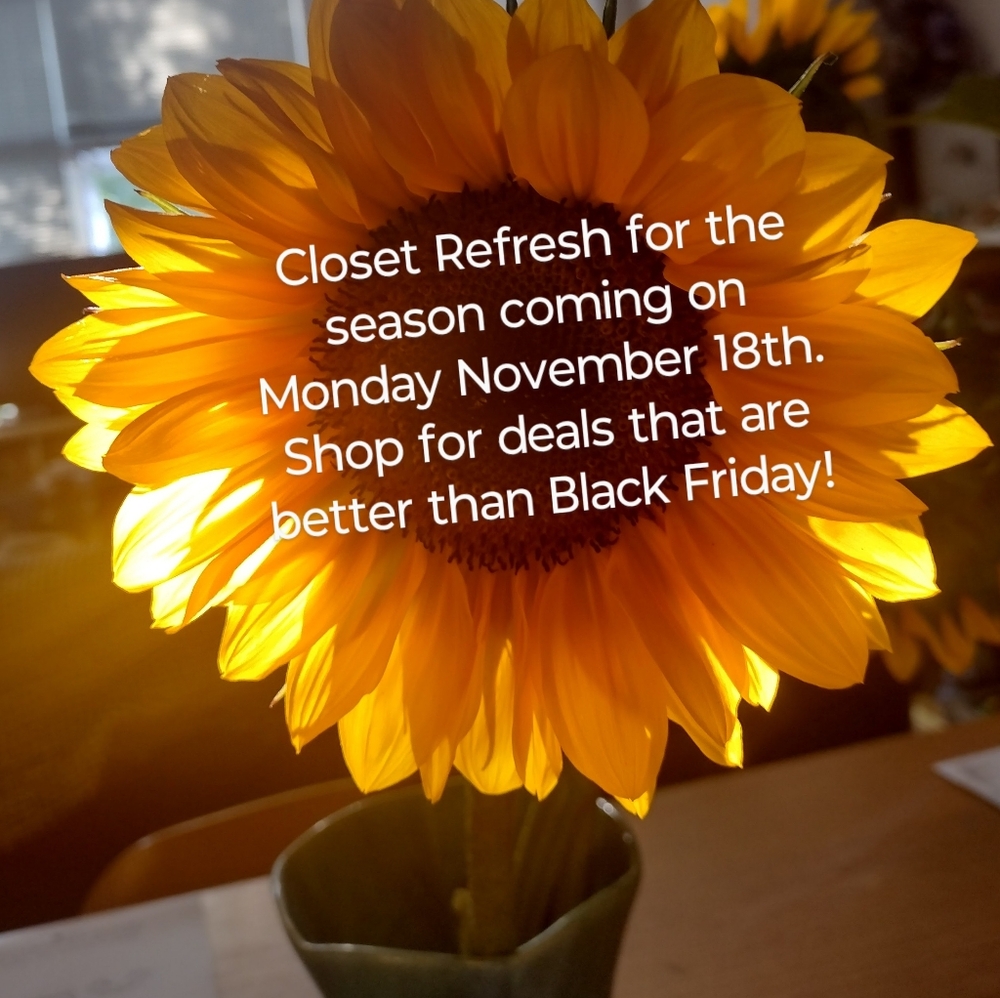 Time for that seasonal closet cleaning! Stop and shop on Monday November 18th!
